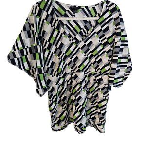 Banana Republic Woman Size L Geometric Tunic Fitted Waist Kimono Sleeves Texture